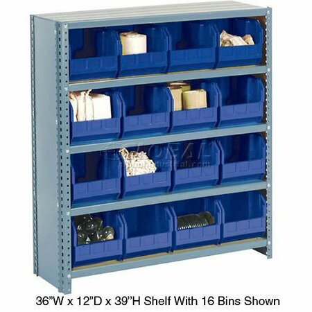 GLOBAL INDUSTRIAL Steel Closed Shelving, 18 Blue Plastic Stacking Bins 10 Shelves, 36x18x73 603270BL